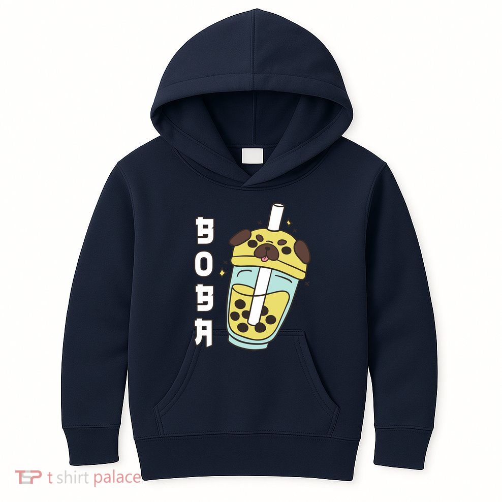 Cute Pug Boba Tea Kawaii Anime Japanese Funny Dog Lover Gift Kids Hoodie