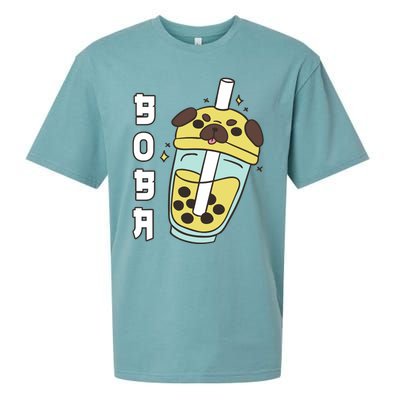 Cute Pug Boba Tea Kawaii Anime Japanese Funny Dog Lover Gift Sueded Cloud Jersey T-Shirt