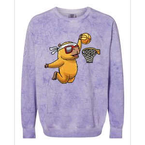 Capybara Playing Basketball Sports Rodent Colorblast Crewneck Sweatshirt