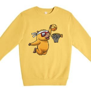 Capybara Playing Basketball Sports Rodent Premium Crewneck Sweatshirt