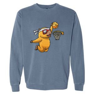 Capybara Playing Basketball Sports Rodent Garment-Dyed Sweatshirt