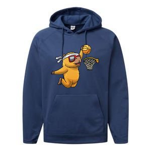 Capybara Playing Basketball Sports Rodent Performance Fleece Hoodie