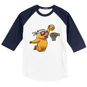 Capybara Playing Basketball Sports Rodent Baseball Sleeve Shirt