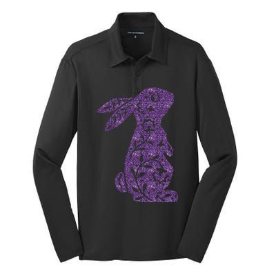 Cute Purple Bunny Rabbit Lovers Silk Touch Performance Long Sleeve Polo