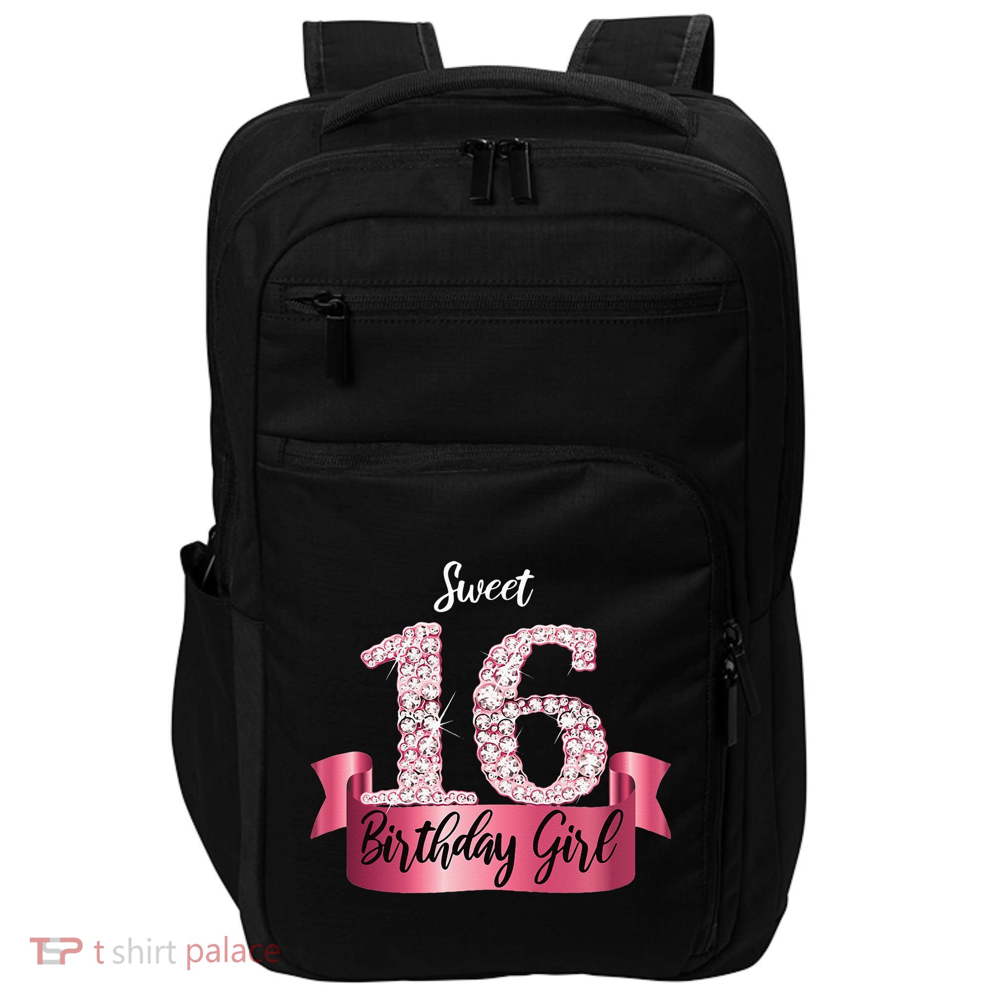 Cute Pink Black Sweet 16 Style I 16th Birthday Idea Impact Tech Backpack