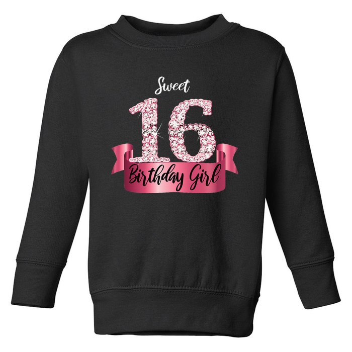 Cute Pink Black Sweet 16 Style I 16th Birthday Idea Toddler Sweatshirt