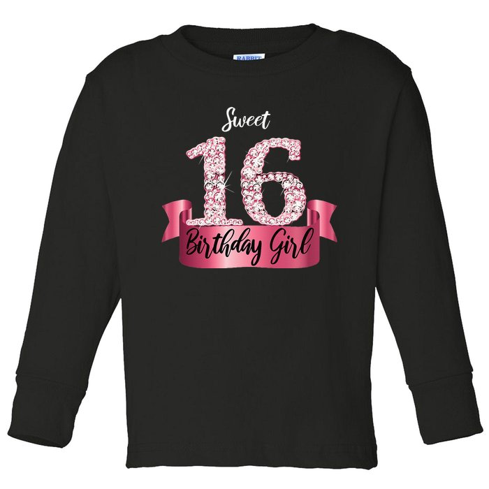 Cute Pink Black Sweet 16 Style I 16th Birthday Idea Toddler Long Sleeve Shirt