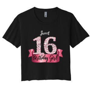 Cute Pink Black Sweet 16 Style I 16th Birthday Idea Women's Crop Top Tee