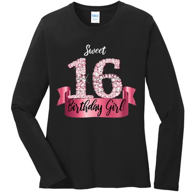 Cute Pink Black Sweet 16 Style I 16th Birthday Idea Ladies Long Sleeve Shirt