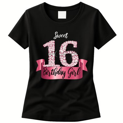 Cute Pink Black Sweet 16 Style I 16th Birthday Idea Womens T-Shirt
