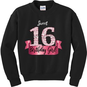 Cute Pink Black Sweet 16 Style I 16th Birthday Idea Kids Sweatshirt