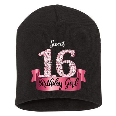 Cute Pink Black Sweet 16 Style I 16th Birthday Idea Short Acrylic Beanie