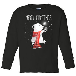 Cute Polar Bear Scarf Merry Christmas Xmas Holidays Gift Toddler Long Sleeve Shirt