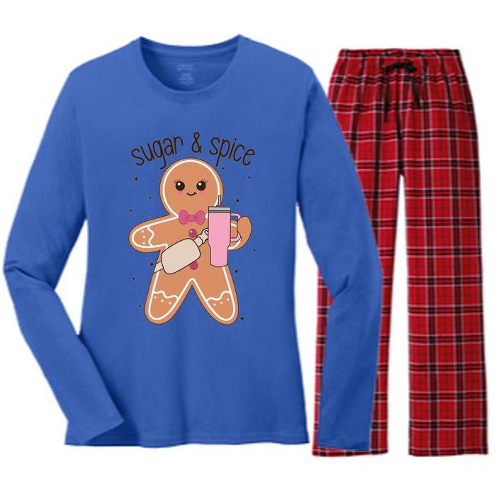 Cute Preppy Christmas Boujee Gingerbread Sugar And Spice Cool Gift Women's Long Sleeve Flannel Pajama Set 