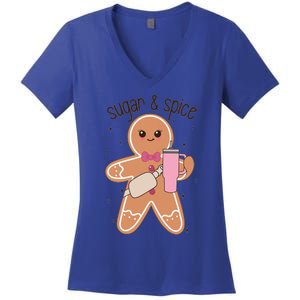 Cute Preppy Christmas Boujee Gingerbread Sugar And Spice Cool Gift Women's V-Neck T-Shirt