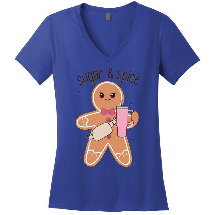 Cute Preppy Christmas Boujee Gingerbread Sugar And Spice Cool Gift Women's V-Neck T-Shirt