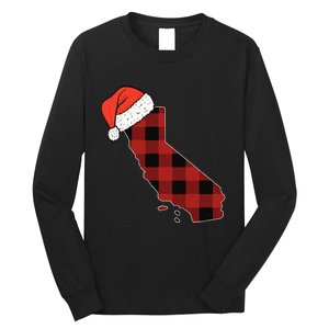 California Plaid Christmas Santa Hat Holiday Matching Design Long Sleeve Shirt