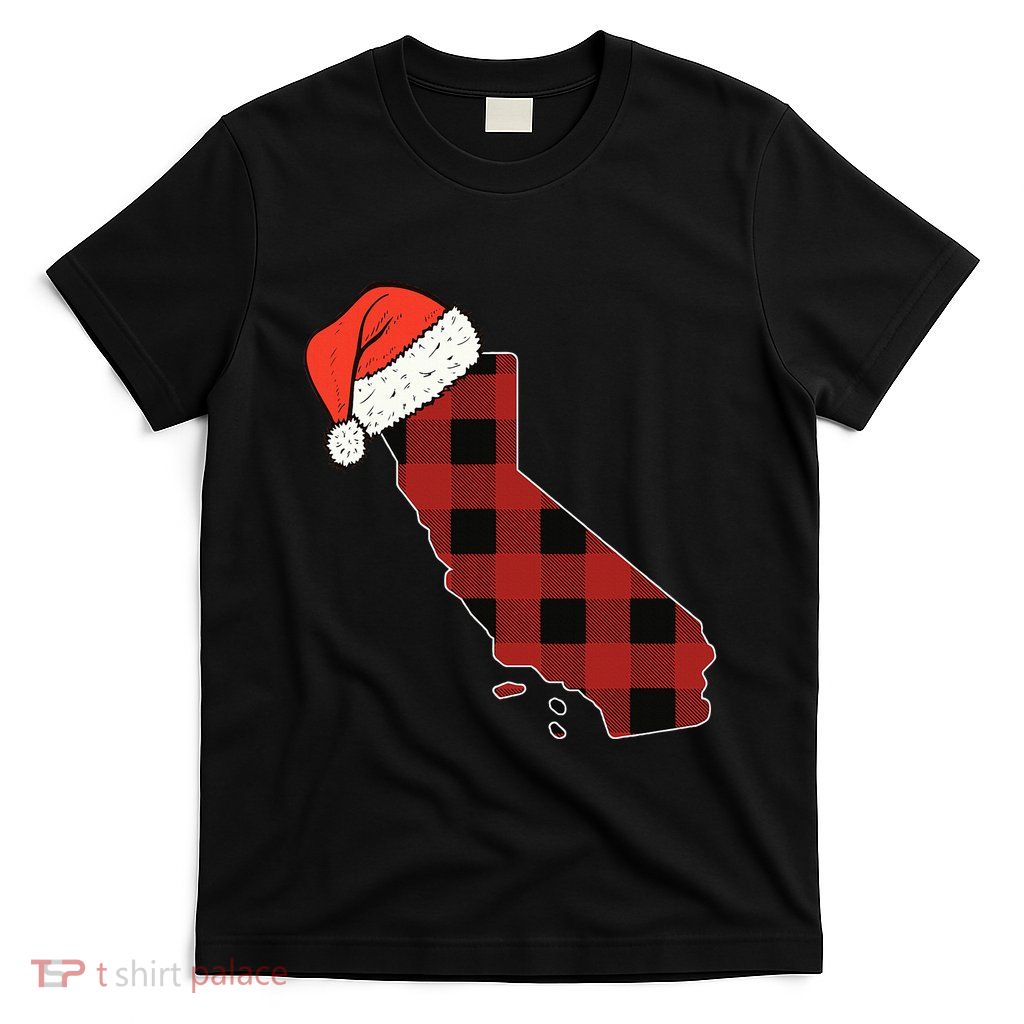 California Plaid Christmas Santa Hat Holiday Matching Design T-Shirt