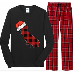 California Plaid Christmas Santa Hat Holiday Matching Design Long Sleeve Pajama Set