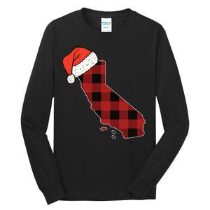 California Plaid Christmas Santa Hat Holiday Matching Design Tall Long Sleeve T-Shirt