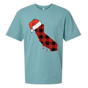 California Plaid Christmas Santa Hat Holiday Matching Design Sueded Cloud Jersey T-Shirt