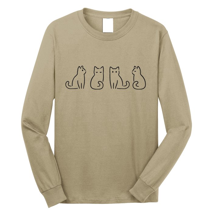 Cat Poses Cat Lover Minimalist Art Long Sleeve Shirt