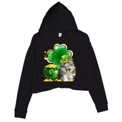 Cute Persian Cat Shamrock Irish Saint St Patrick Day Crop Fleece Hoodie