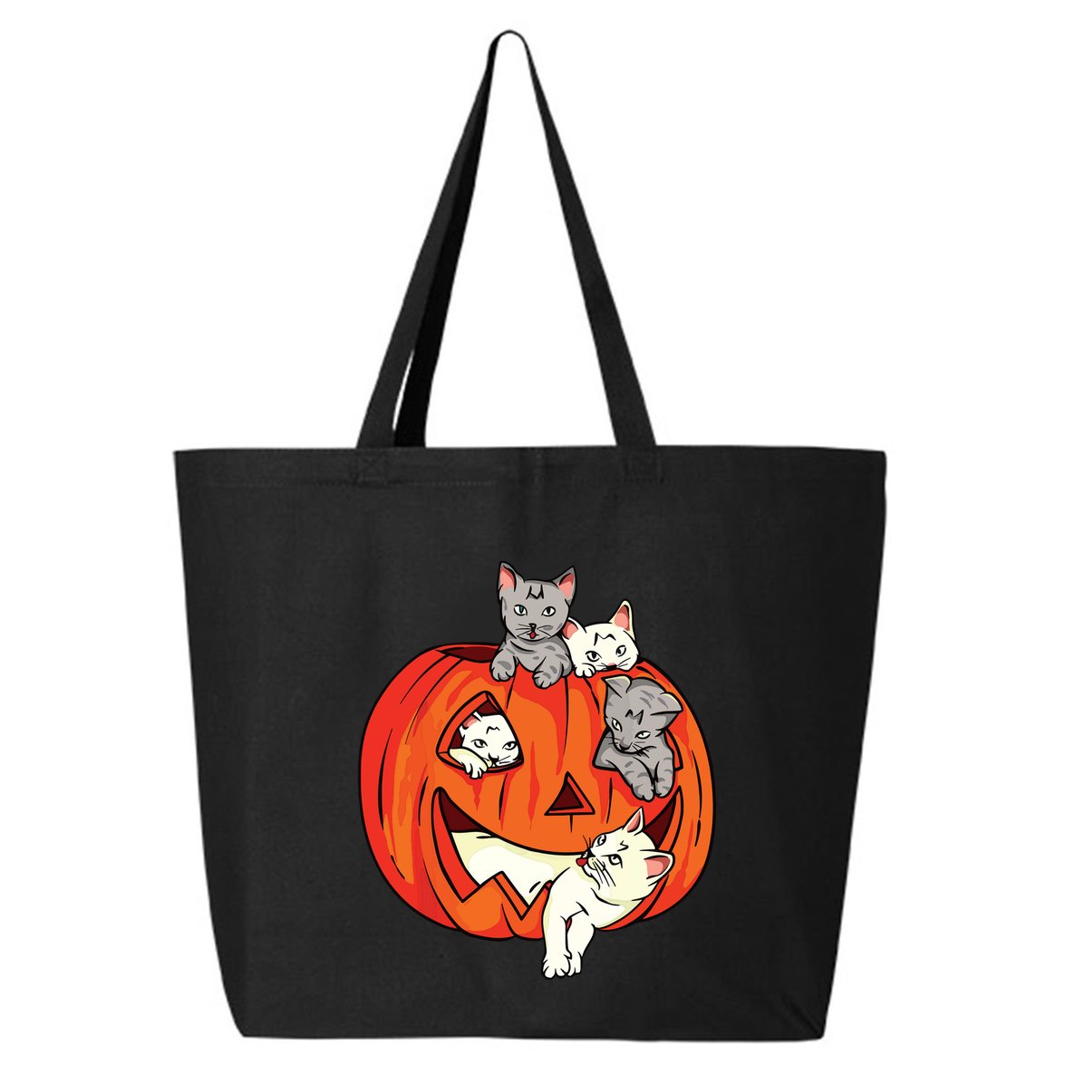 Cats Pumpkin Carved Jack O Lantern Cat Halloween Costume 25L Jumbo Tote