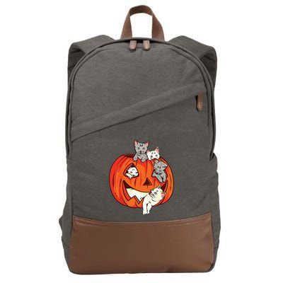 Cats Pumpkin Carved Jack O Lantern Cat Halloween Costume Cotton Canvas Backpack