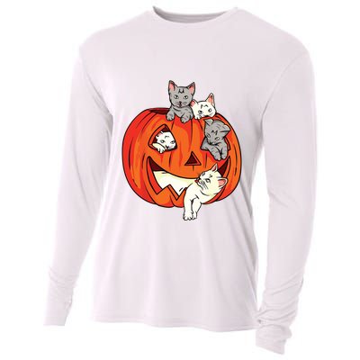 Cats Pumpkin Carved Jack O Lantern Cat Halloween Costume Cooling Performance Long Sleeve Crew