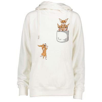 Chihuahua Pocket Womens Funnel Neck Pullover Hood