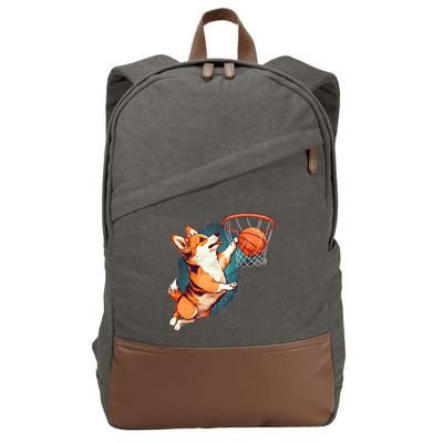 Corgi puppy Corgi Basketball for Pet Lovers Cotton Canvas Backpack