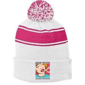 Couch Potato Stripe Pom Pom Beanie