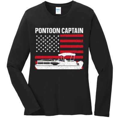 Cool Pontoon Captain Art Pontoon Boat Captain Ladies Long Sleeve Shirt