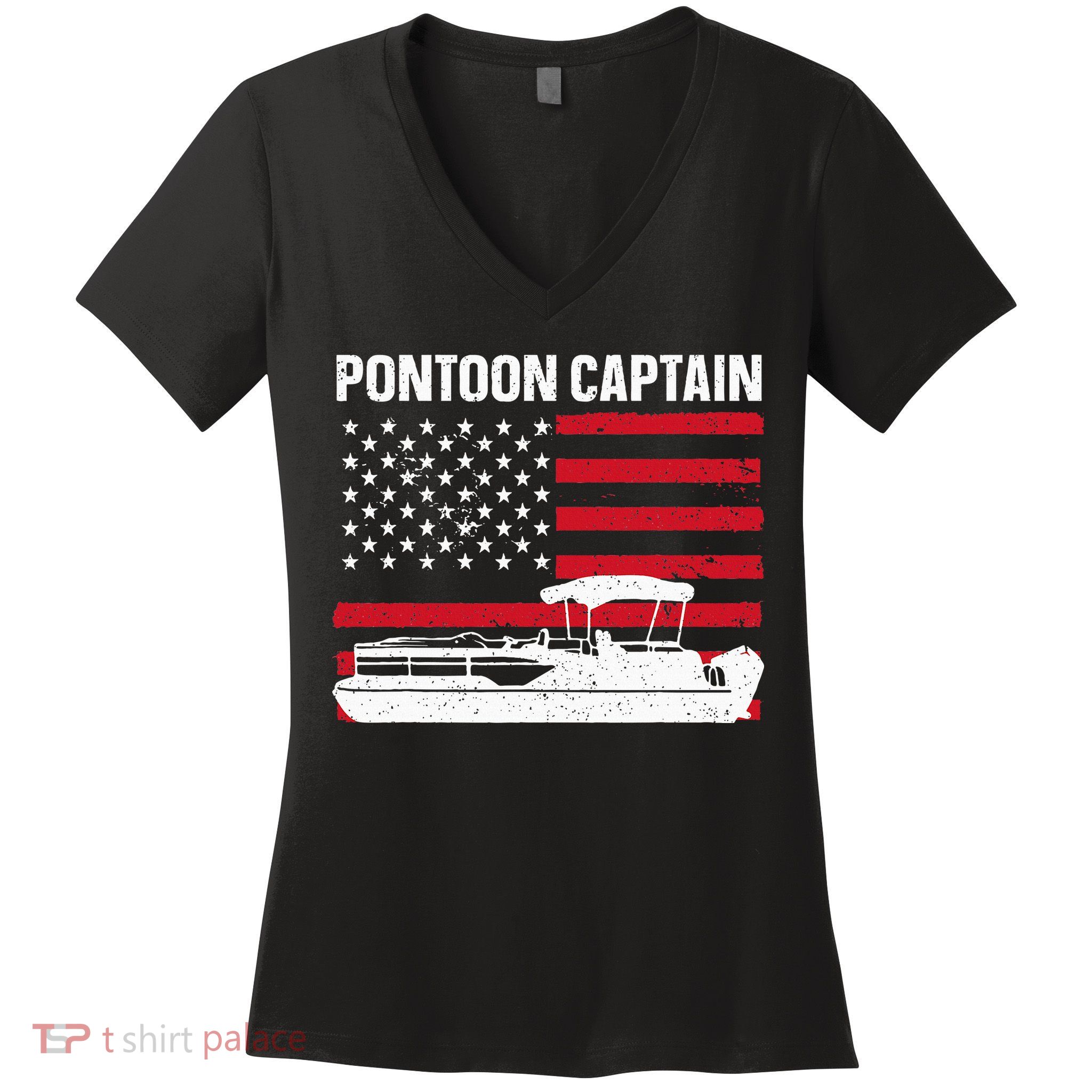 Cool Pontoon Captain Art Pontoon Boat Captain Women's V-Neck T-Shirt