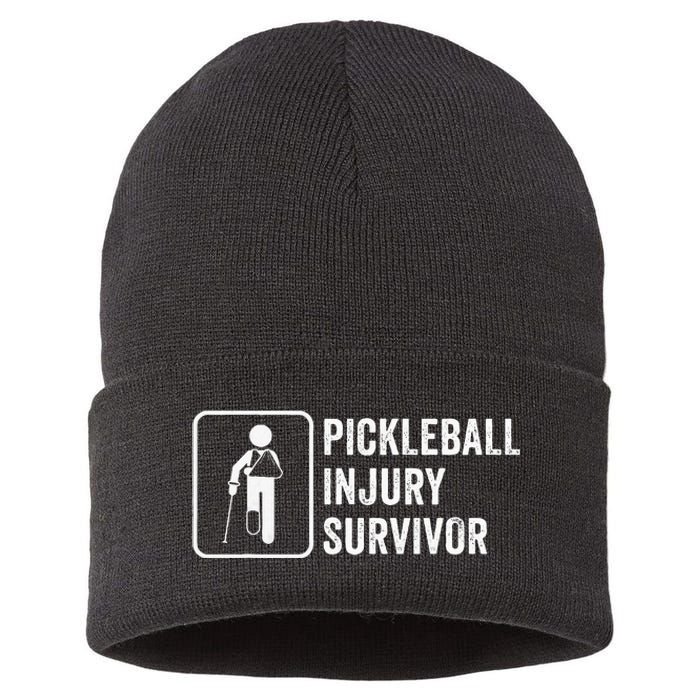 Cool Pickleball Coach With Saying Pickleball Injury Survivor Sustainable Knit Beanie