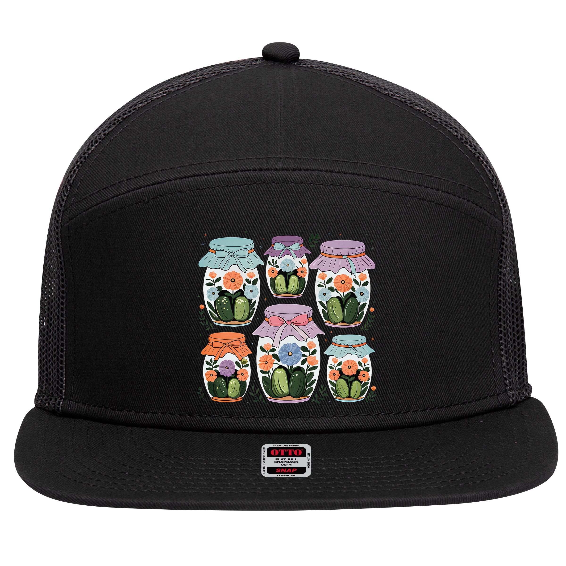 Canned Pickle Coquette Wildflower Canning Season Pickle Jar 7 Panel Mesh Trucker Snapback Hat