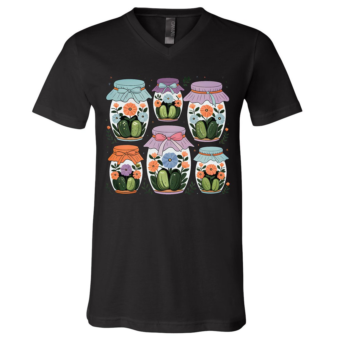 Canned Pickle Coquette Wildflower Canning Season Pickle Jar V-Neck T-Shirt
