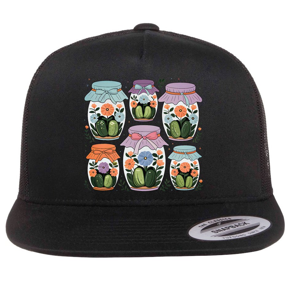 Canned Pickle Coquette Wildflower Canning Season Pickle Jar Flat Bill Trucker Hat