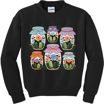 Canned Pickle Coquette Wildflower Canning Season Pickle Jar Kids Sweatshirt