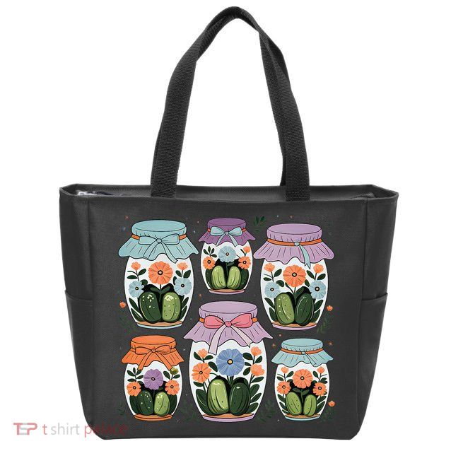 Canned Pickle Coquette Wildflower Canning Season Pickle Jar Zip Tote Bag