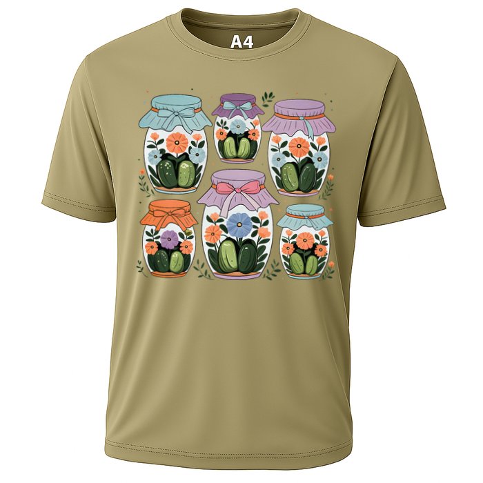 Canned Pickle Coquette Wildflower Canning Season Pickle Jar Cooling Performance Crew T-Shirt