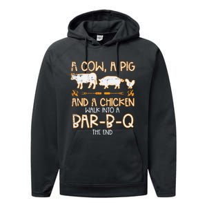 Cow Pig Chicken Walk Bar B Q Bbq Barbecue Grilling Performance Fleece Hoodie