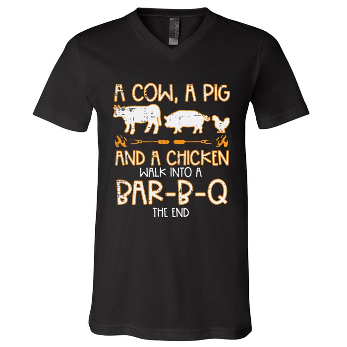 Cow Pig Chicken Walk Bar B Q Bbq Barbecue Grilling V-Neck T-Shirt