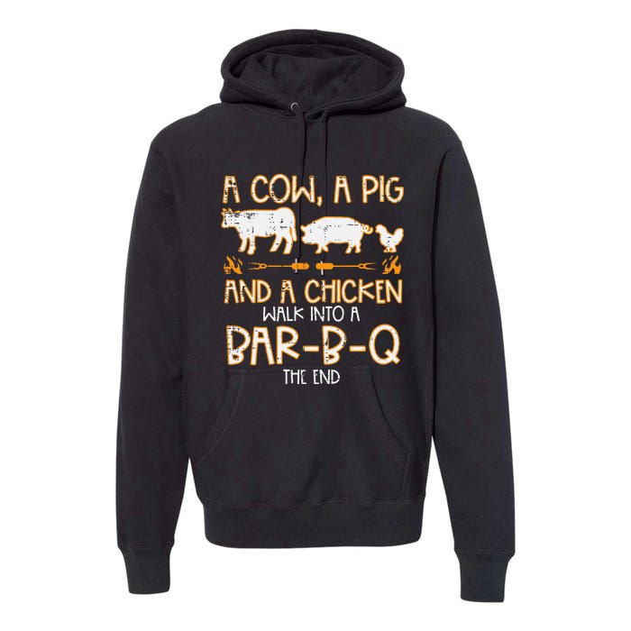 Cow Pig Chicken Walk Bar B Q Bbq Barbecue Grilling Premium Hoodie