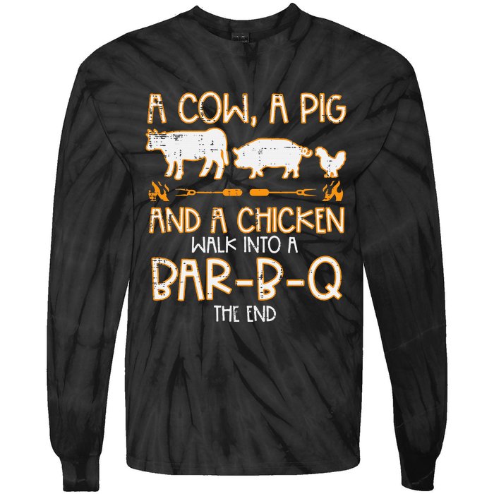 Cow Pig Chicken Walk Bar B Q Bbq Barbecue Grilling Tie-Dye Long Sleeve Shirt