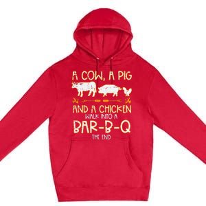 Cow Pig Chicken Walk Bar B Q Bbq Barbecue Grilling Premium Pullover Hoodie