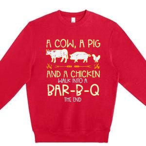 Cow Pig Chicken Walk Bar B Q Bbq Barbecue Grilling Premium Crewneck Sweatshirt