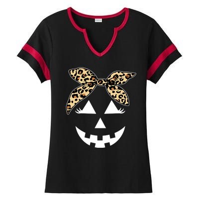 Cheetah Pumpkin Cute Halloween Ladies Halftime Notch Neck Tee