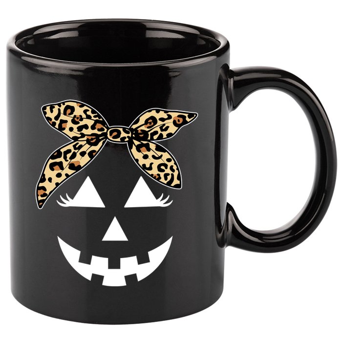 Cheetah Pumpkin Cute Halloween 11oz C Handle Ceramic Mug
